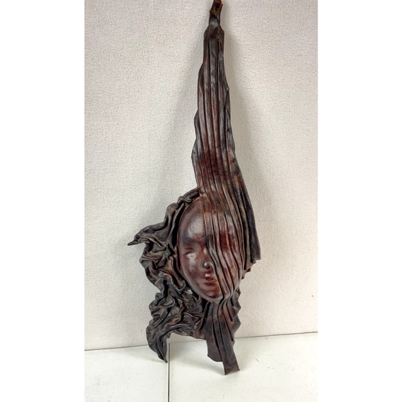 Vintage Handmade‎ Leather Sculptures Women's Face Unique - Picture 1 of 10